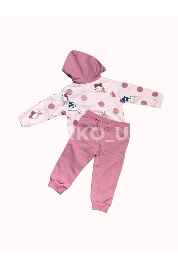 Костюм-трійка SANI для дівчинки на зиму 6928 котон/фліс кролики/горох рожевий 80(р)