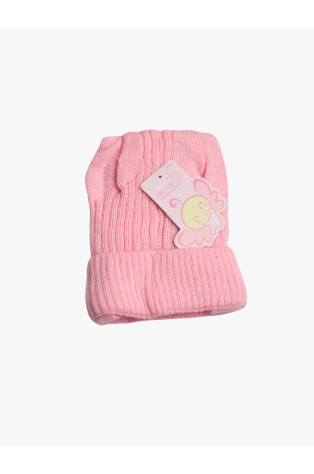 Шапка для дівчинки на зиму 3601 акрил/фліс рожевий котик нашивка 40-42(р)