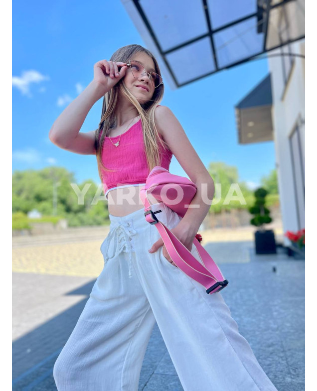 Кроп-топ LOCOLOCO для дівчат на літо 11775 котон фуксія гофре 134(р)