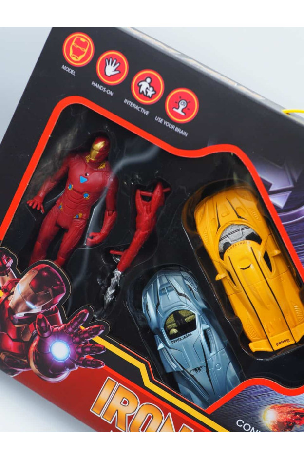 Набір іграшок для дітей 0812-B8 IRON MAN герой, маска, 2 машинки