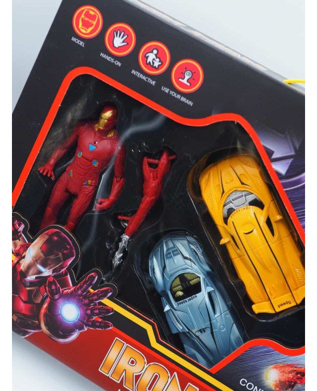 Набір іграшок для дітей 0812-B8 IRON MAN герой, маска, 2 машинки