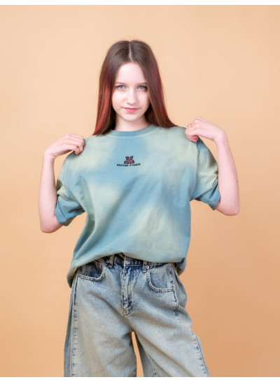 Футболка для дівчинки на літо 7441 котон смарагдовий градієнт oversize 134(р)
