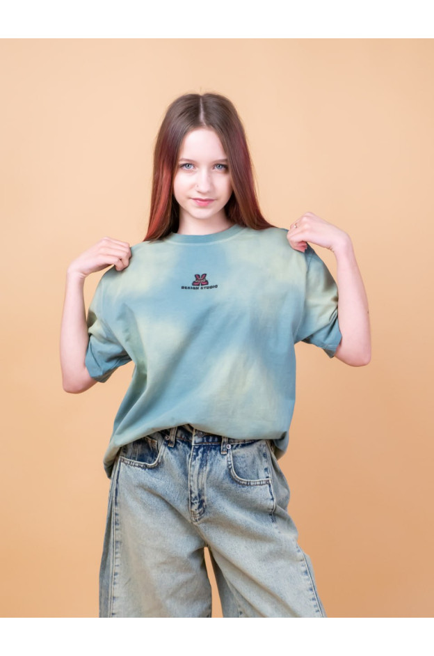 Футболка для дівчинки на літо 7441 котон смарагдовий градієнт oversize 134(р)