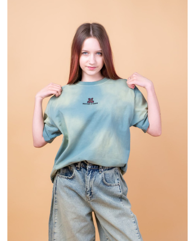 Футболка для дівчинки на літо 7441 котон смарагдовий градієнт oversize 134(р)