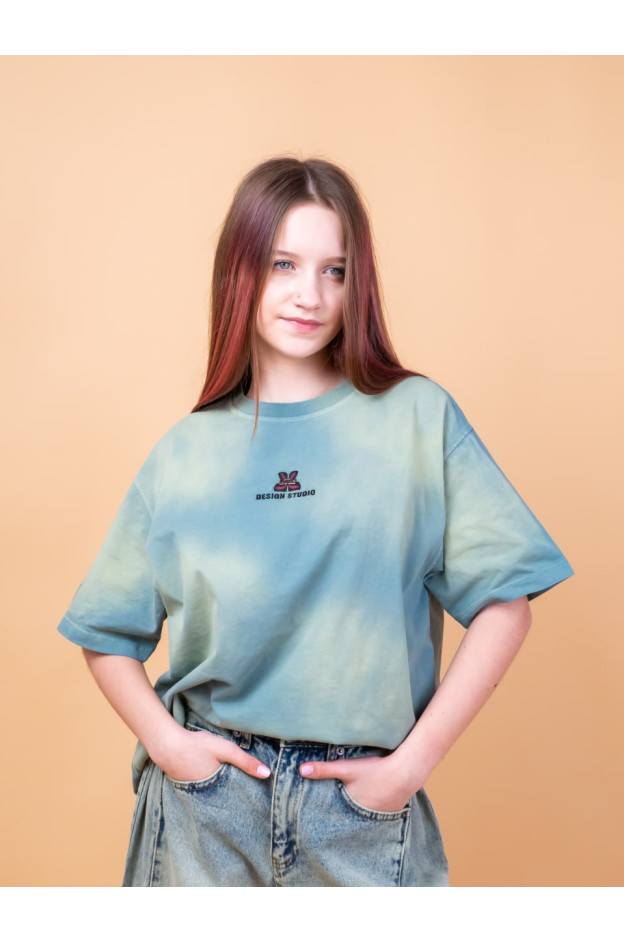 Футболка для дівчинки на літо 7441 котон смарагдовий градієнт oversize 134(р)