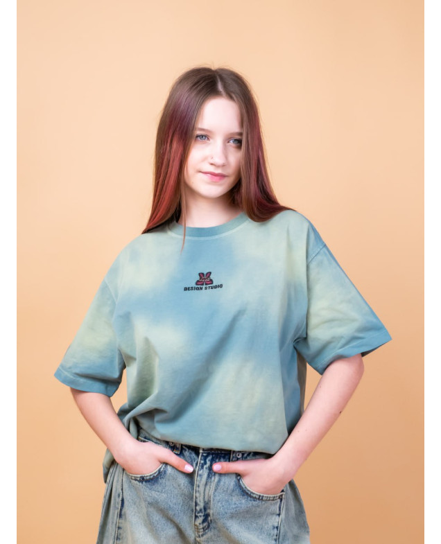 Футболка для дівчинки на літо 7441 котон смарагдовий градієнт oversize 134(р)