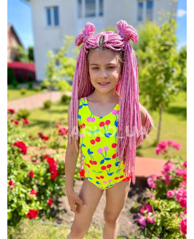 Купальник Look-Fashion літо для дівчаток N514 суцільний вишенька салатовий 104(30)(р)