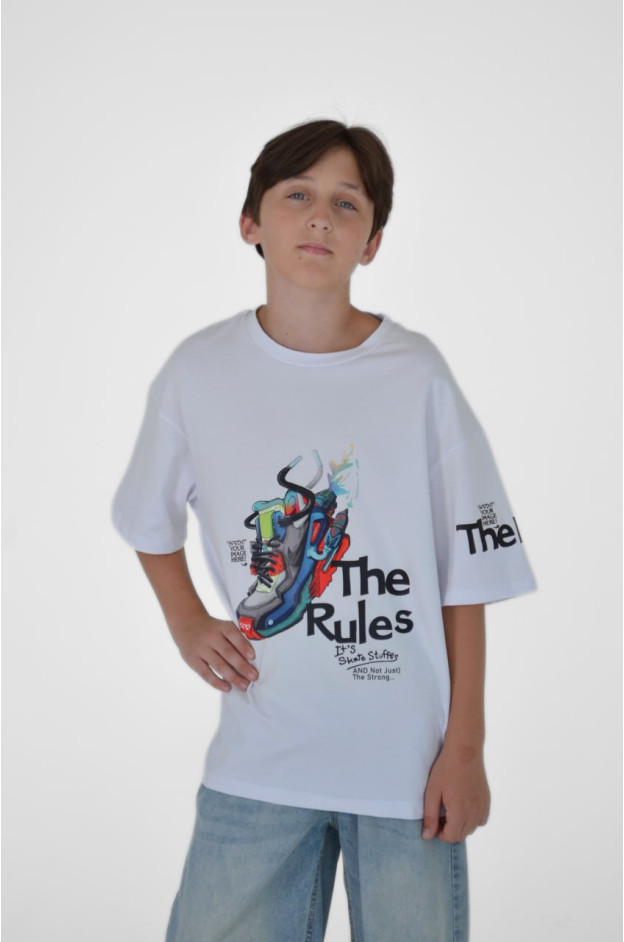 Футболкf для хлопчика або для дівчинки на літо 2089-B котон білий The Rules 170(р)