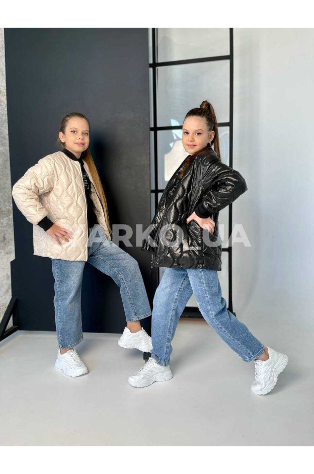 Куртка Madlen для дівчат весна/осінь 995466 з синтепону стьожка хвиля чорна 140(р)