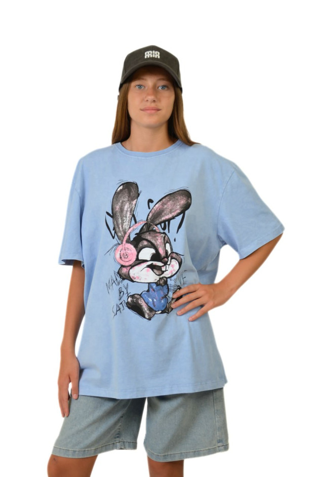 Футболка для дівчинки на літо TR160 котон блакитний Rabbit L(р)