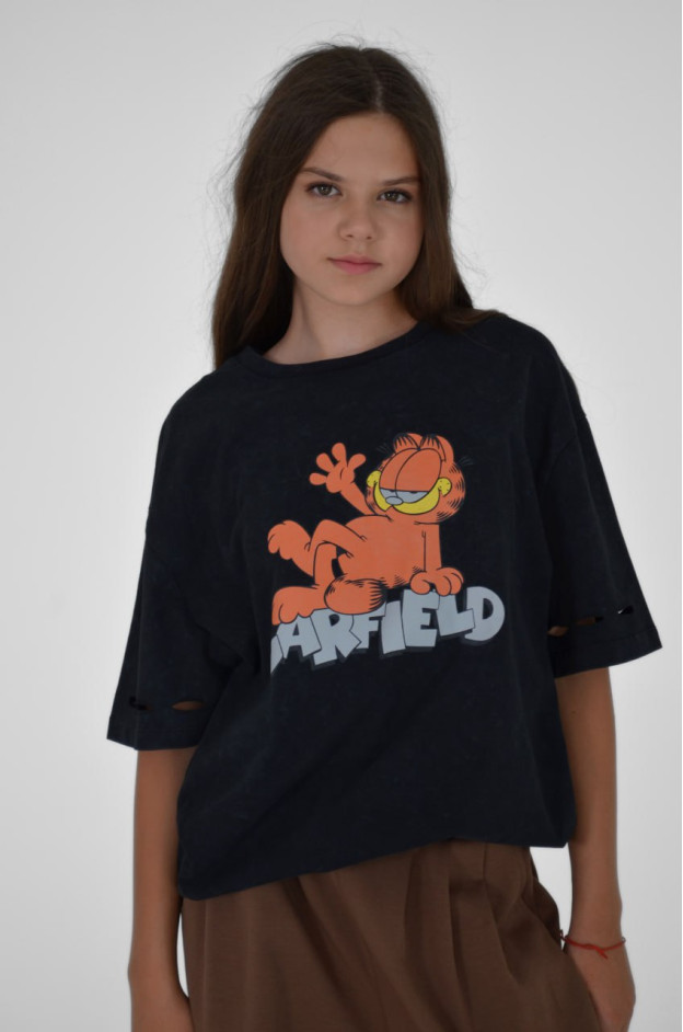 Футболка для дівчинки на літо 500128 котон чорний GARFIELD one size(р) 