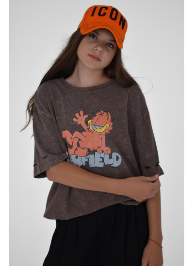Футболка для дівчинки на літо 500128 котон коричневий GARFIELD one size(р)