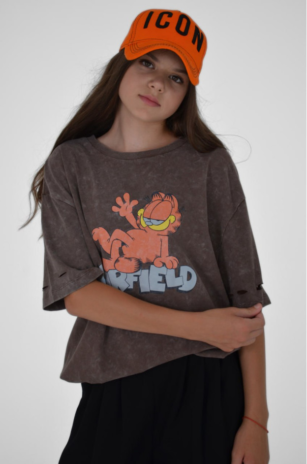 Футболка для дівчинки на літо 500128 котон коричневий GARFIELD one size(р)