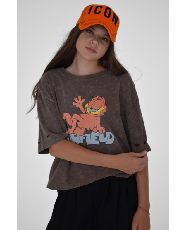 Футболка для дівчинки на літо 500128 котон коричневий GARFIELD one size(р)