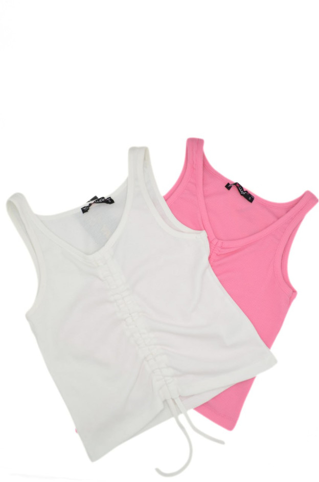 Майка-топ для дівчинки на літо 9036 поліестер рожевий утяжка по середині L(р)