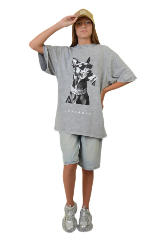 Футболка для дівчинки на літо TR013 котон сірий DOBERMAN one size(р)