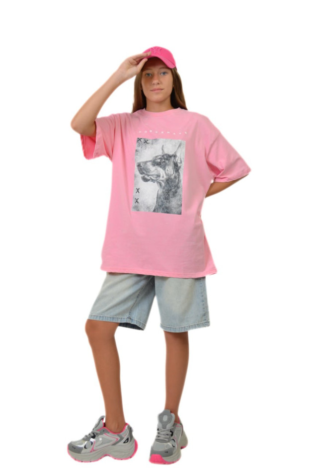 Футболка для дівчинки на літо 2862 котон рожевий DOBERMAN XX one size(р)