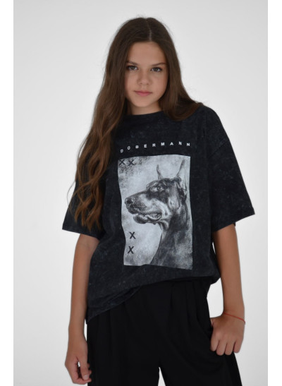 Футболка для дівчини на літо 2862 котон чорний DOBERMAN XX one size(р)