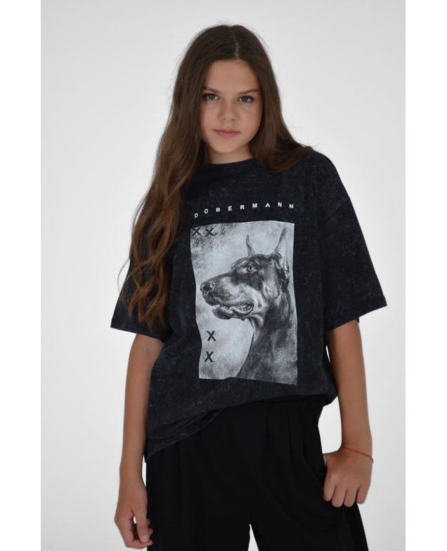 Футболка для дівчини на літо 2862 котон чорний DOBERMAN XX one size(р)