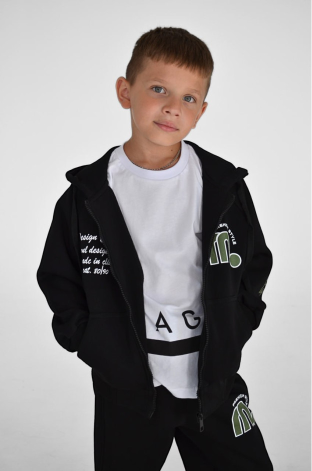 Костюм спорт для хлопчика весна-осінь 99019 котон чорний літера M 128(р)