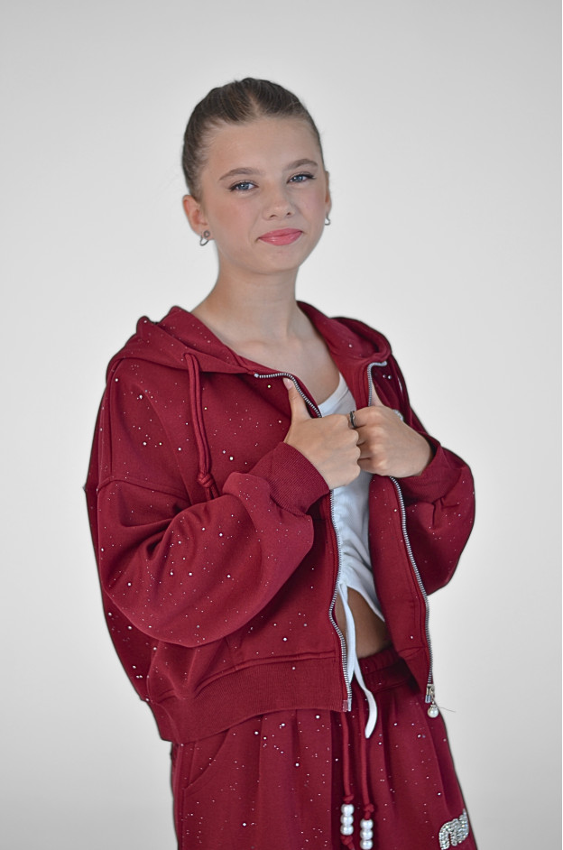 Костюм спорт для дівчинки весна-осінь C85223 котон марсала Min блискітки 110(р)