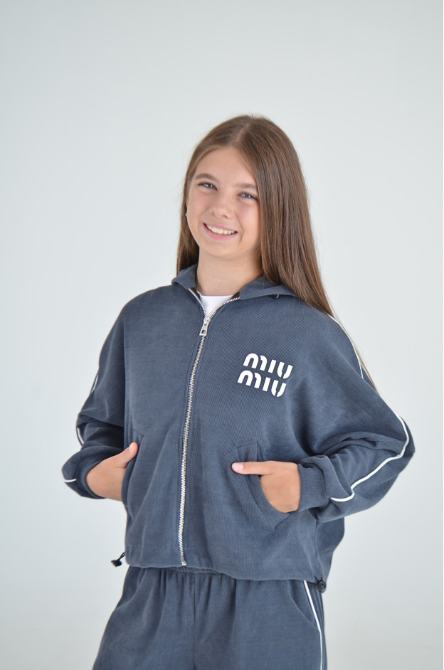 Костюм спорт для дівчинки весна-осінь 997685 мікровельвет графіт Miu miu,подвійний пояс 140(р)