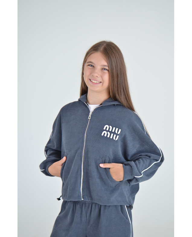 Костюм спорт для дівчинки весна-осінь 997685 мікровельвет графіт Miu miu,подвійний пояс 140(р)
