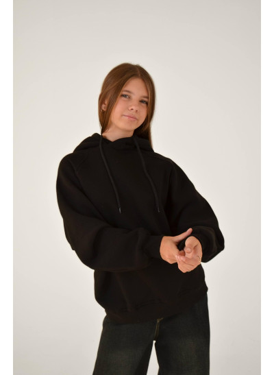 Худі для дівчинки на зиму 25WB128B котон/фліс чорний oversize 152(р)