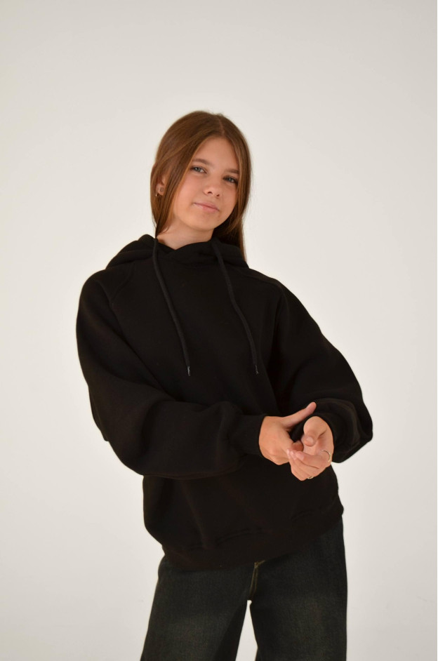 Худі для дівчинки на зиму 25WB128B котон/фліс чорний oversize 152(р)