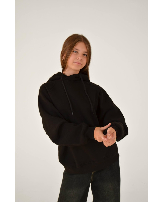 Худі для дівчинки на зиму 25WB128B котон/фліс чорний oversize 152(р)