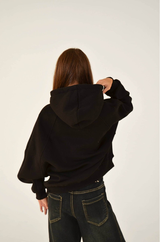 Худі для дівчинки на зиму 25WB128B котон/фліс чорний oversize 152(р)