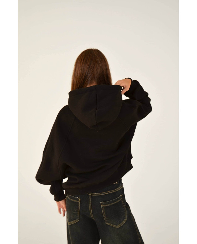 Худі для дівчинки на зиму 25WB128B котон/фліс чорний oversize 152(р)