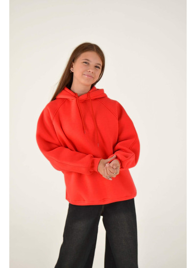 Худі для дівчинки на зиму 25WB128B котон/фліс кораловий oversize 146(р)