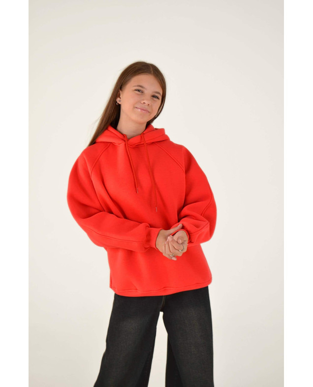 Худі для дівчинки на зиму 25WB128B котон/фліс кораловий oversize 146(р)