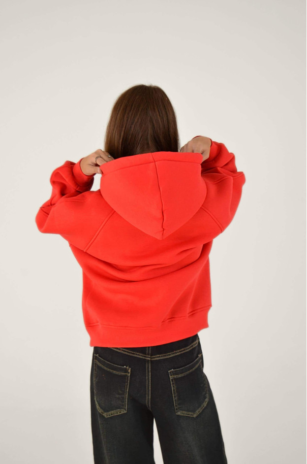 Худі для дівчинки на зиму 25WB128B котон/фліс кораловий oversize 146(р)
