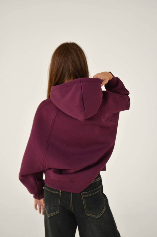 Худі для дівчинки на зиму 25WB128B котон/фліс сливовий oversize 146(р)