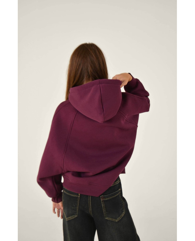 Худі для дівчинки на зиму 25WB128B котон/фліс сливовий oversize 146(р)