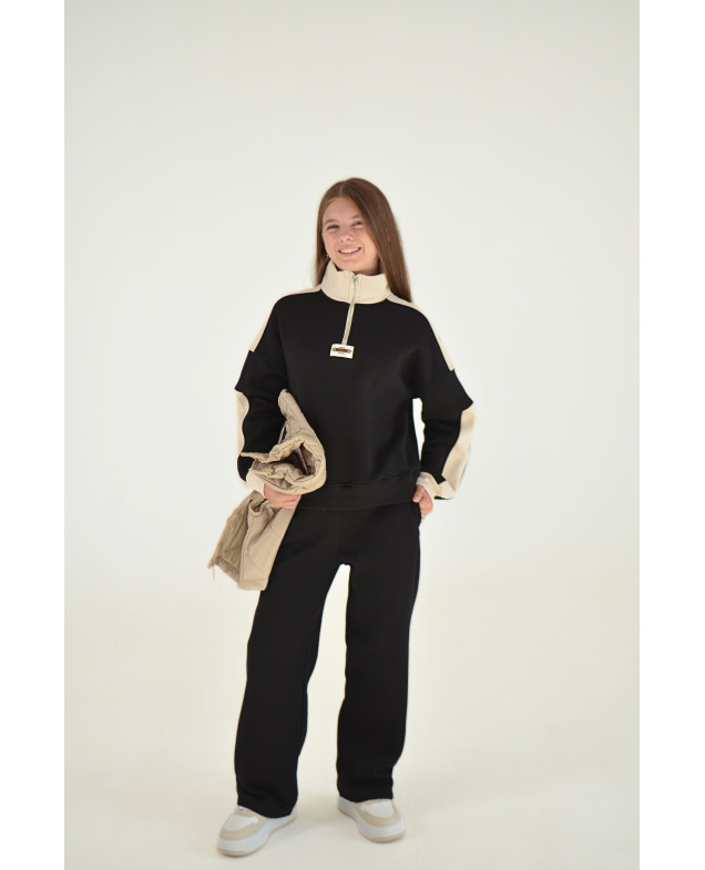 Костюм спорт для дівчинки на зиму 25WB086 котон/фліс чорний/лате Casual 146(р)