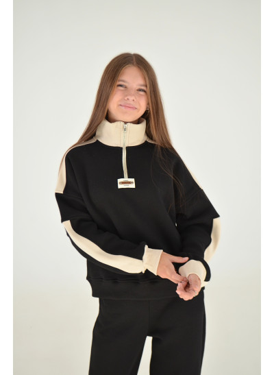 Костюм спорт для дівчинки на зиму 25WB086 котон/фліс чорний/лате Casual 146(р)