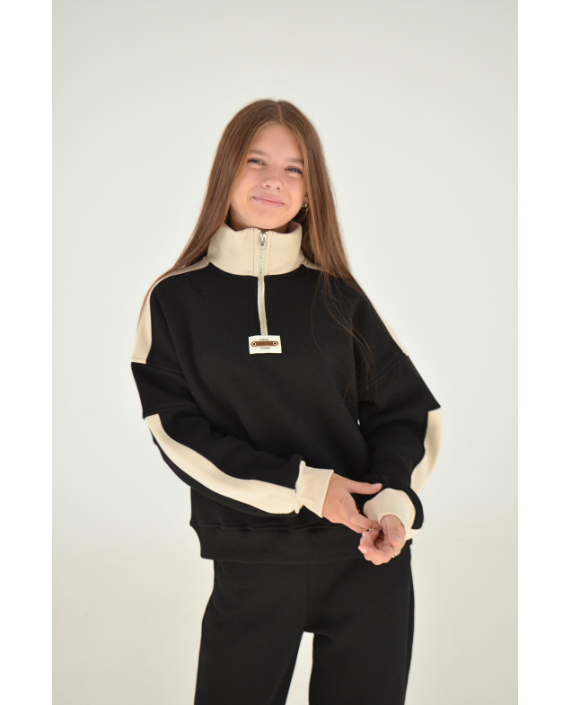 Костюм спорт для дівчинки на зиму 25WB086 котон/фліс чорний/лате Casual 146(р)