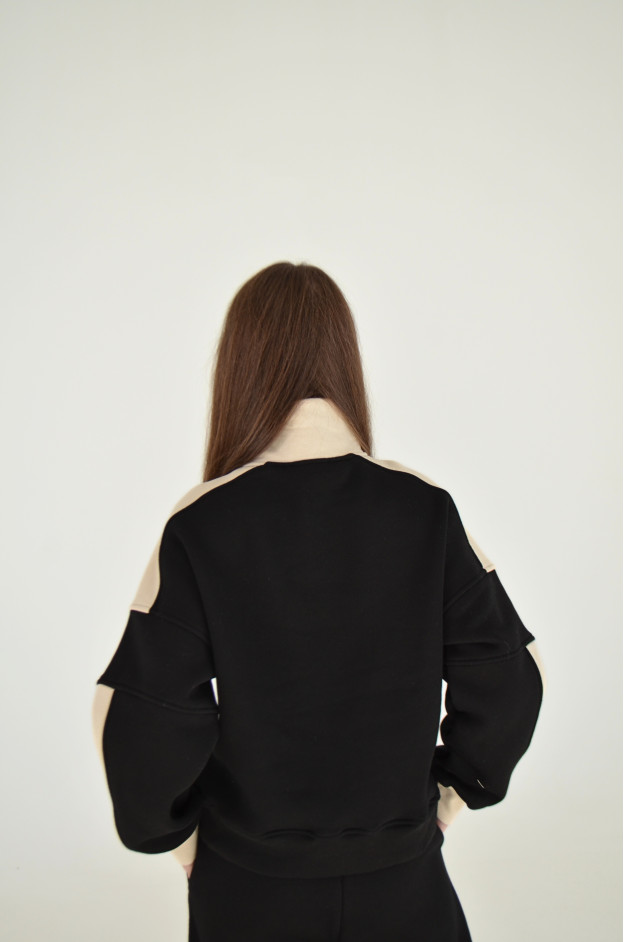 Костюм спорт для дівчинки на зиму 25WB086 котон/фліс чорний/лате Casual 146(р)