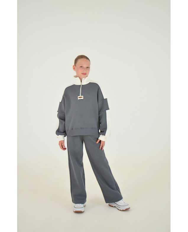 Костюм спорт для дівчинки на зиму 25WB086 котон/фліс сірий/білий Casual 140(р) 