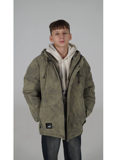 Куртка для хлопчика на зиму M25013 холофайбер/велюр хакі Designer з окулярами 128(р)