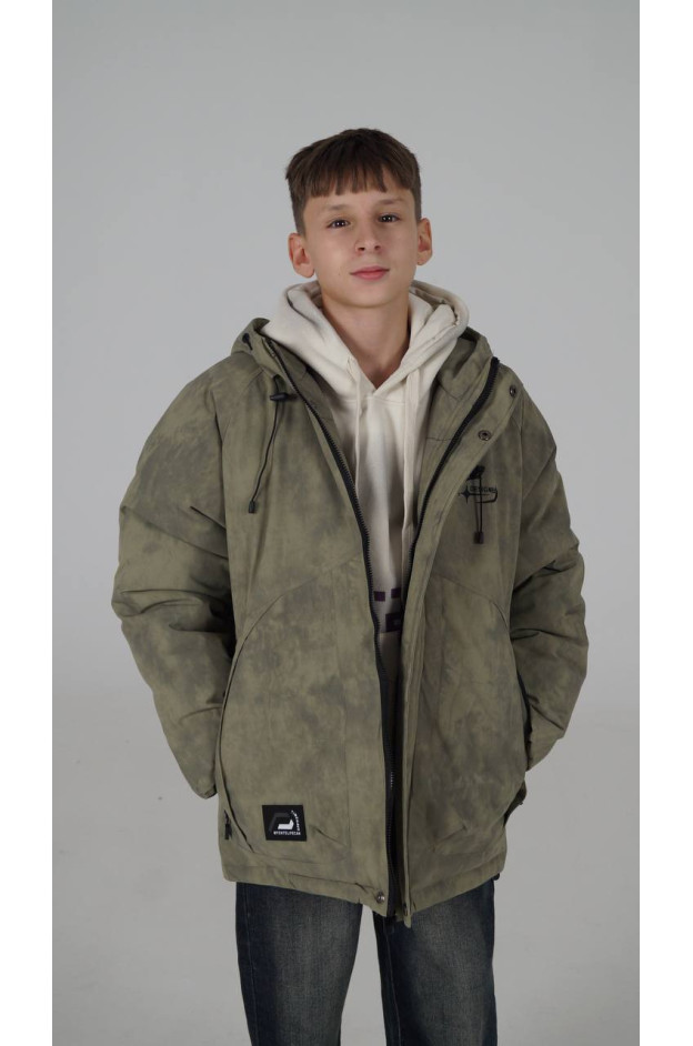 Куртка для хлопчика на зиму M25013 холофайбер/велюр хакі Designer з окулярами 128(р)