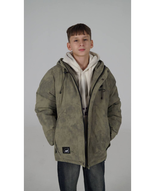 Куртка для хлопчика на зиму M25013 холофайбер/велюр хакі Designer з окулярами 128(р)