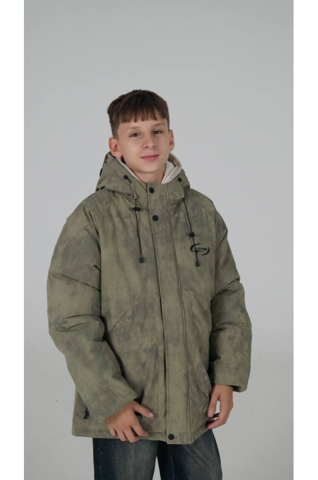 Куртка для хлопчика на зиму M25013 холофайбер/велюр хакі Designer з окулярами 128(р)