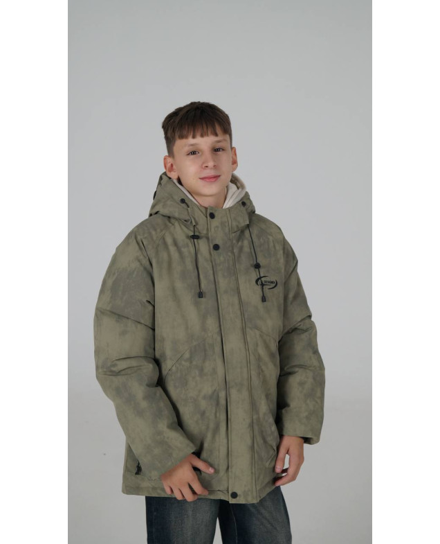 Куртка для хлопчика на зиму M25013 холофайбер/велюр хакі Designer з окулярами 128(р)
