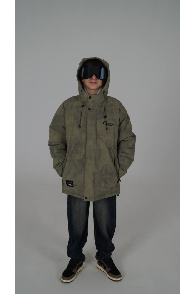 Куртка для хлопчика на зиму M25013 холофайбер/велюр хакі Designer з окулярами 128(р)