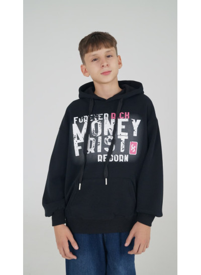 Худі для хлопчика на зиму 9604 котон/велюр чорний Money Frist 140(р)