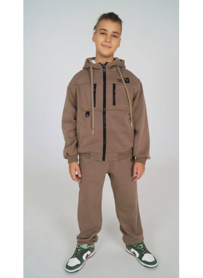 Костюм спорт для хлопчика на зиму M7704 котон/велюр хакі UFCO 152(р) 